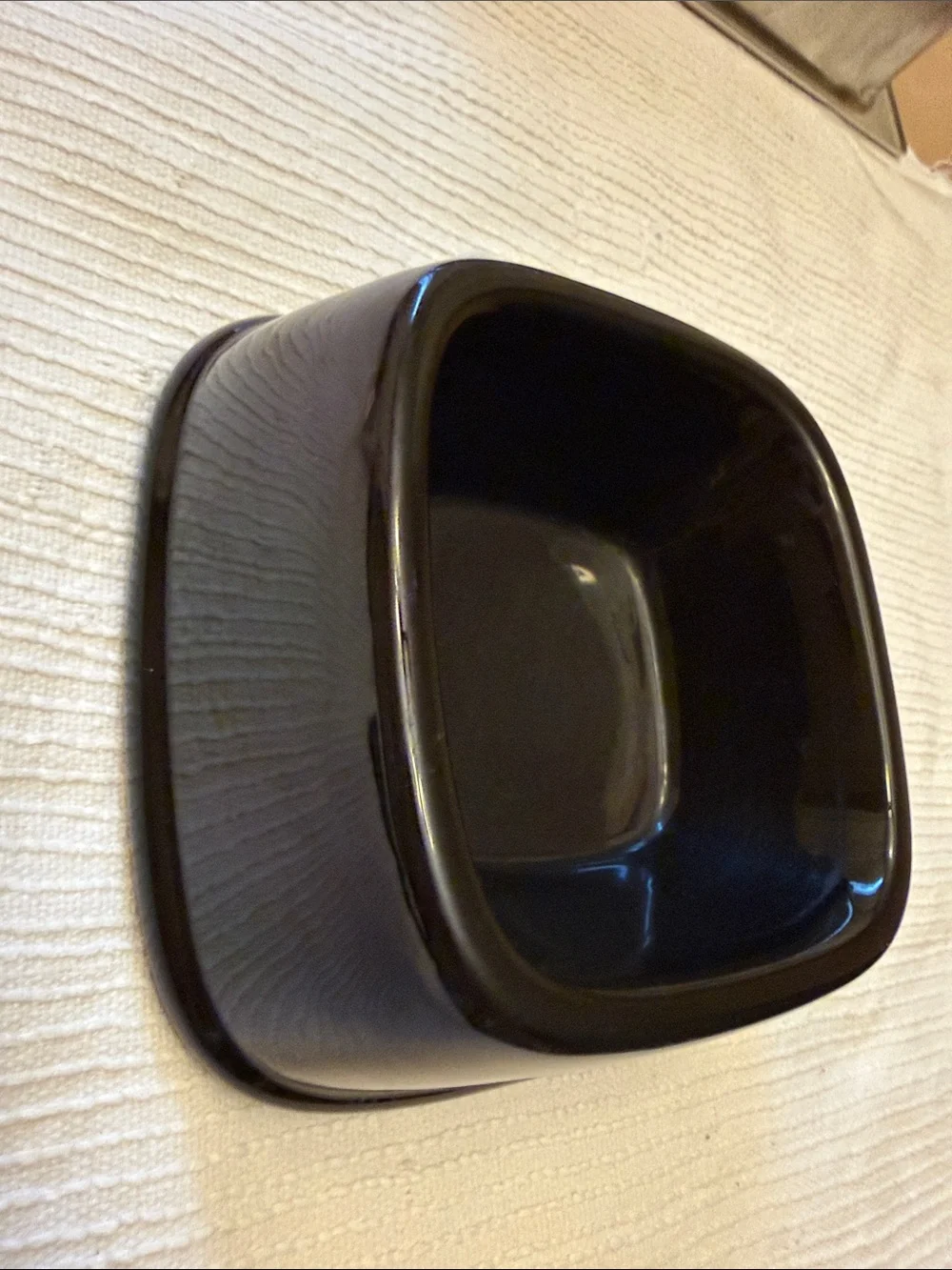 Black Ceramic Dog Bowl with White Bone Accent -cleaned and sanitized